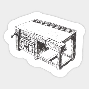 Modern bench complete with drawer and cabinet- vintage book illustration from "Old Ways of working wood - The techniques and tools of a time-honored craft" by Alex W. Bealer 1980 Sticker